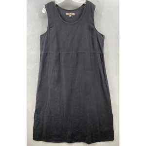 FLAX Dress Womens Large 100% Linen Pockets Sleeveless Midi Black Side Slits